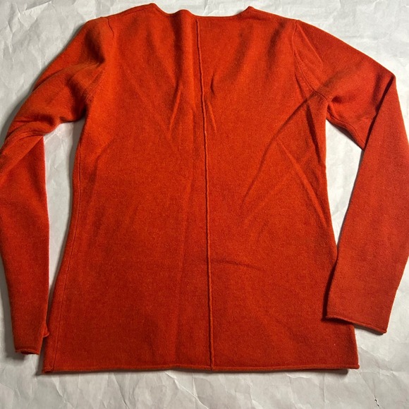 Neiman Marcus Cashmere Sweater V Neck Long Sleeve Orange Knit Top - Picture 5 of 5